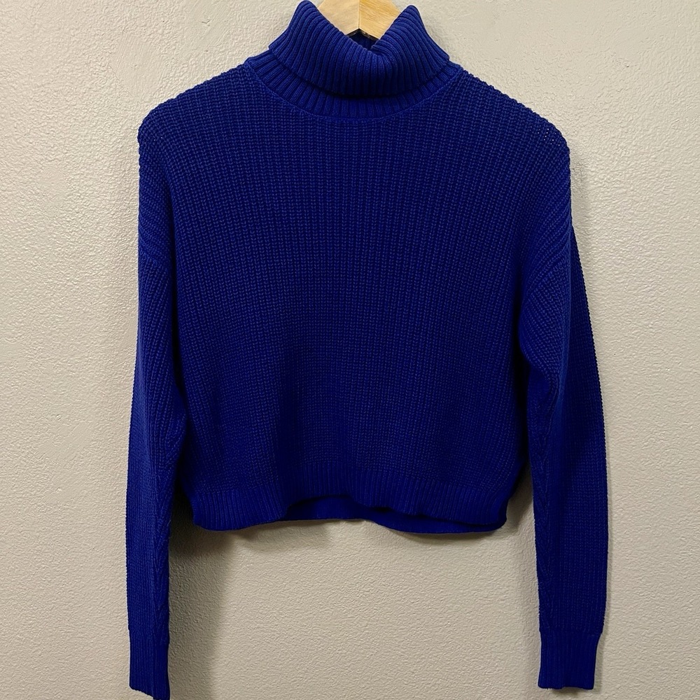 Forever 21 Cropped Turtleneck Knit Sweater Royal Blue Y2K Grunge Goth Size M‎